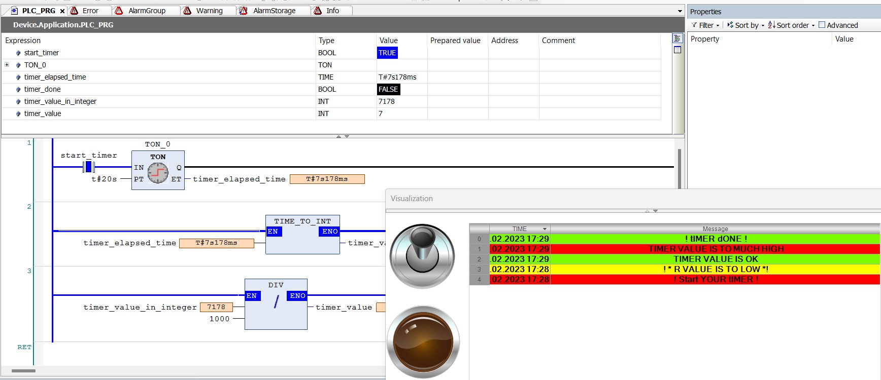 simulation of alarm in codesys project